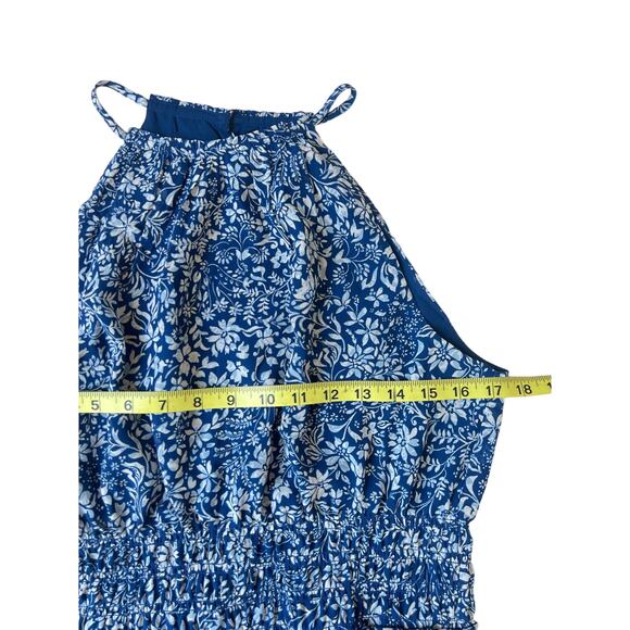 Madewell Dress Smocked Halter Midi Boho Dress in Blue Floral Print Size 8 - Picture 7 of 8